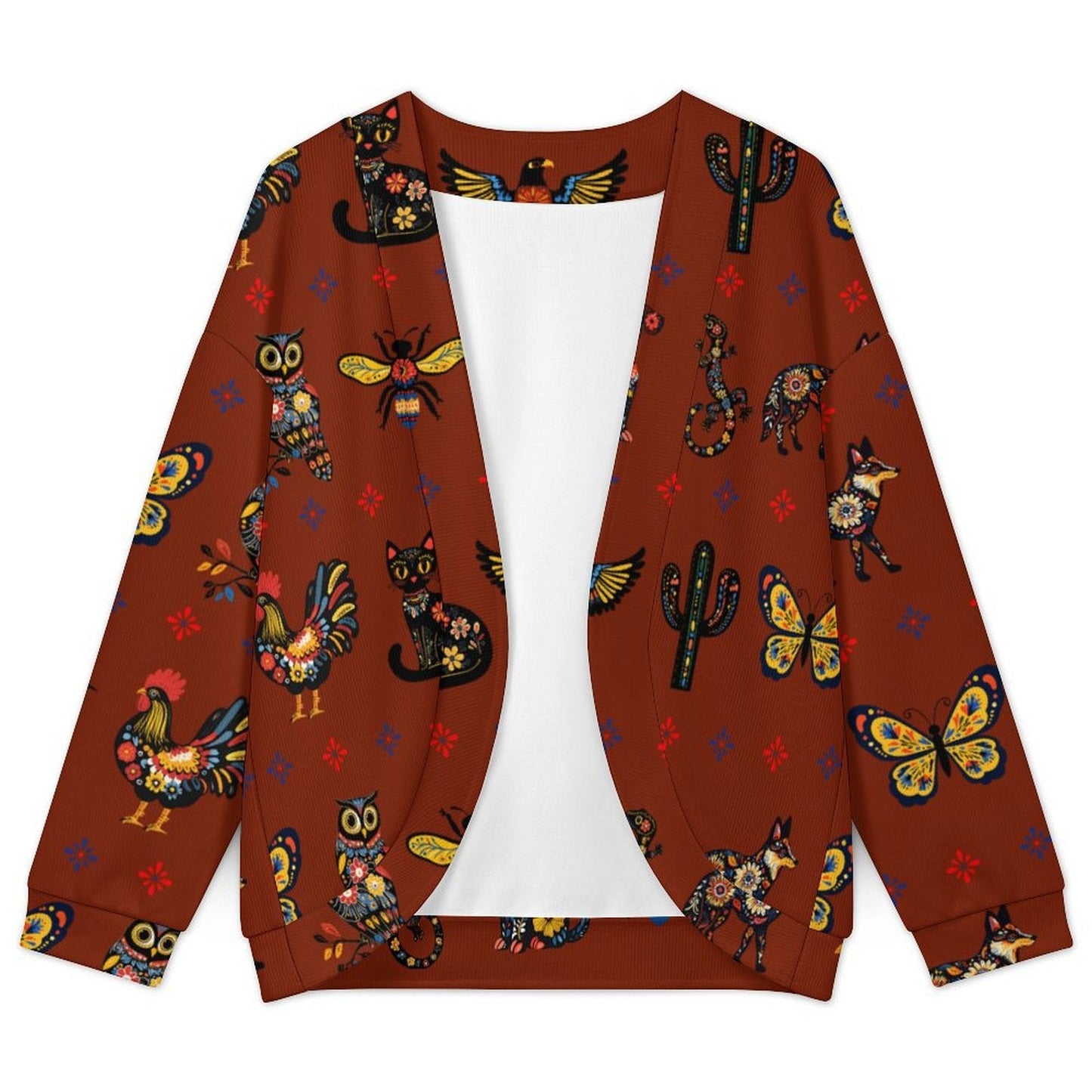 Baha Ranch Colores de Mexico Talavera Floral Animals Drop Shoulder Cardigan