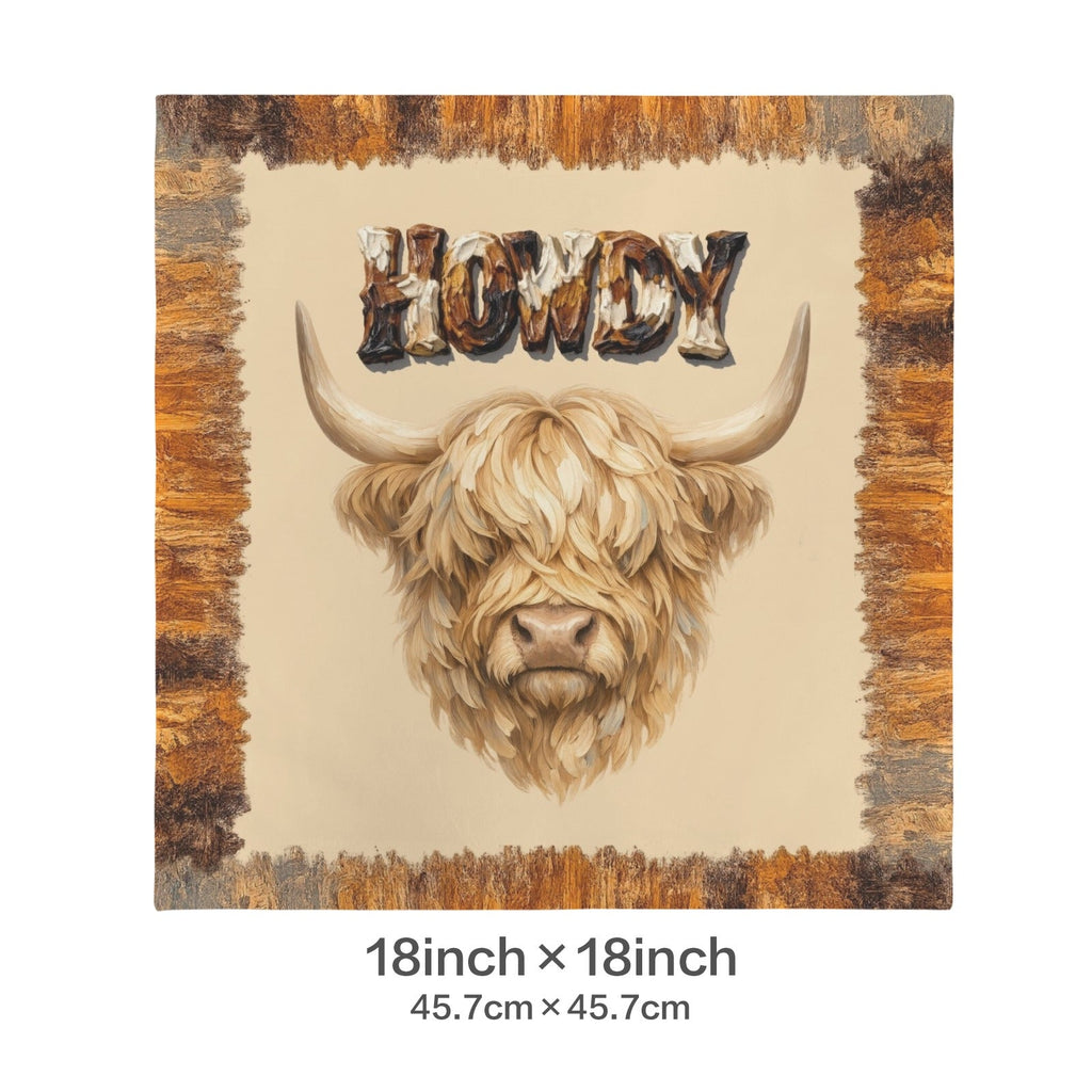 Baha Ranch Velvety Soft Howdy Highland Pillow Cover Made in America
