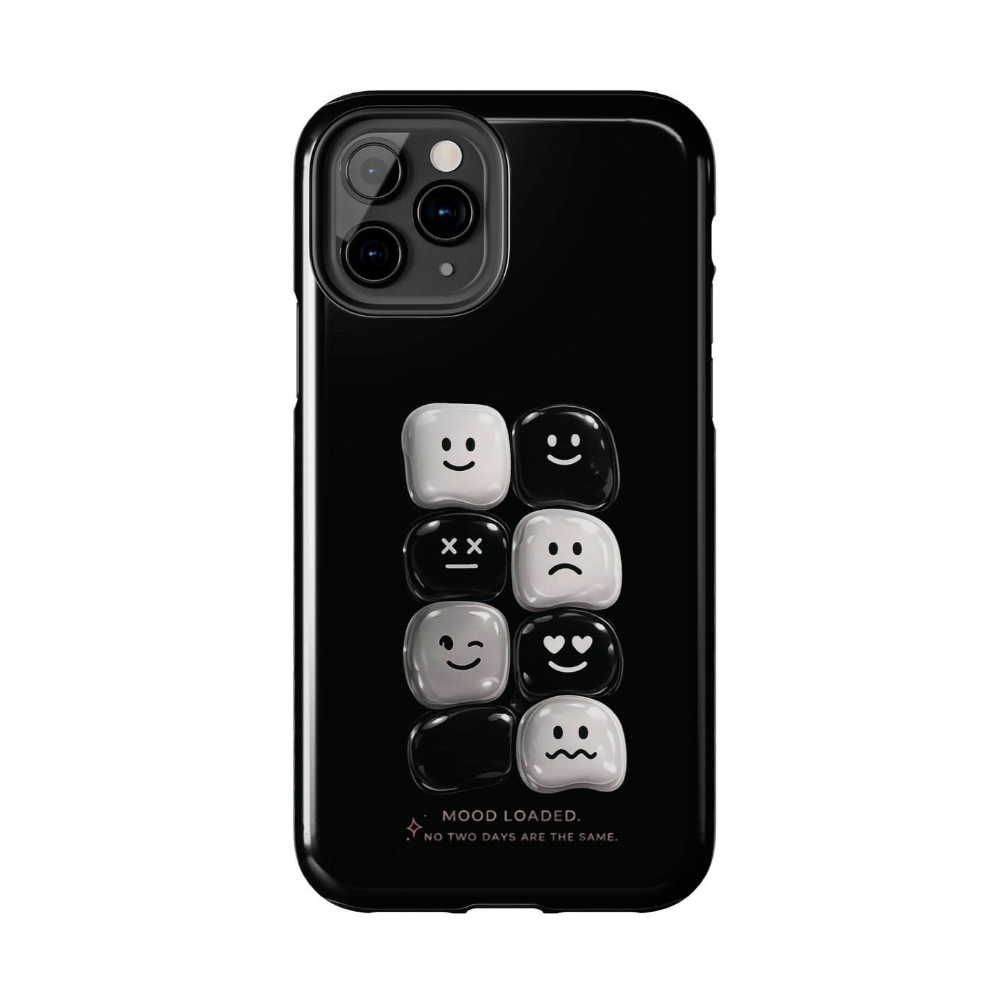 Tough Phone Case — Mood Loaded Black/White Emoji Design (Flip It, Feel It)