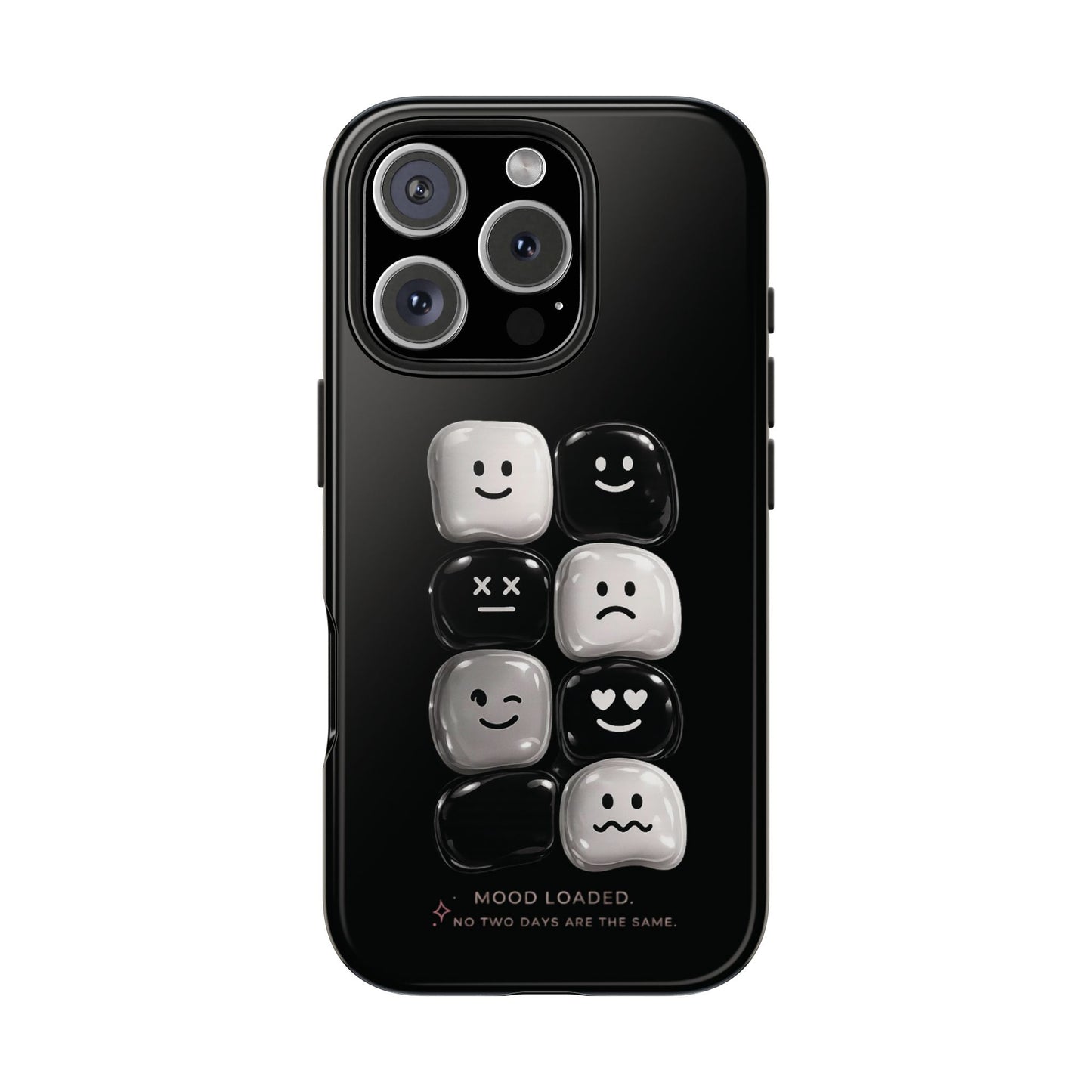 Tough Phone Case — Mood Loaded Black/White Emoji Design (Flip It, Feel It)
