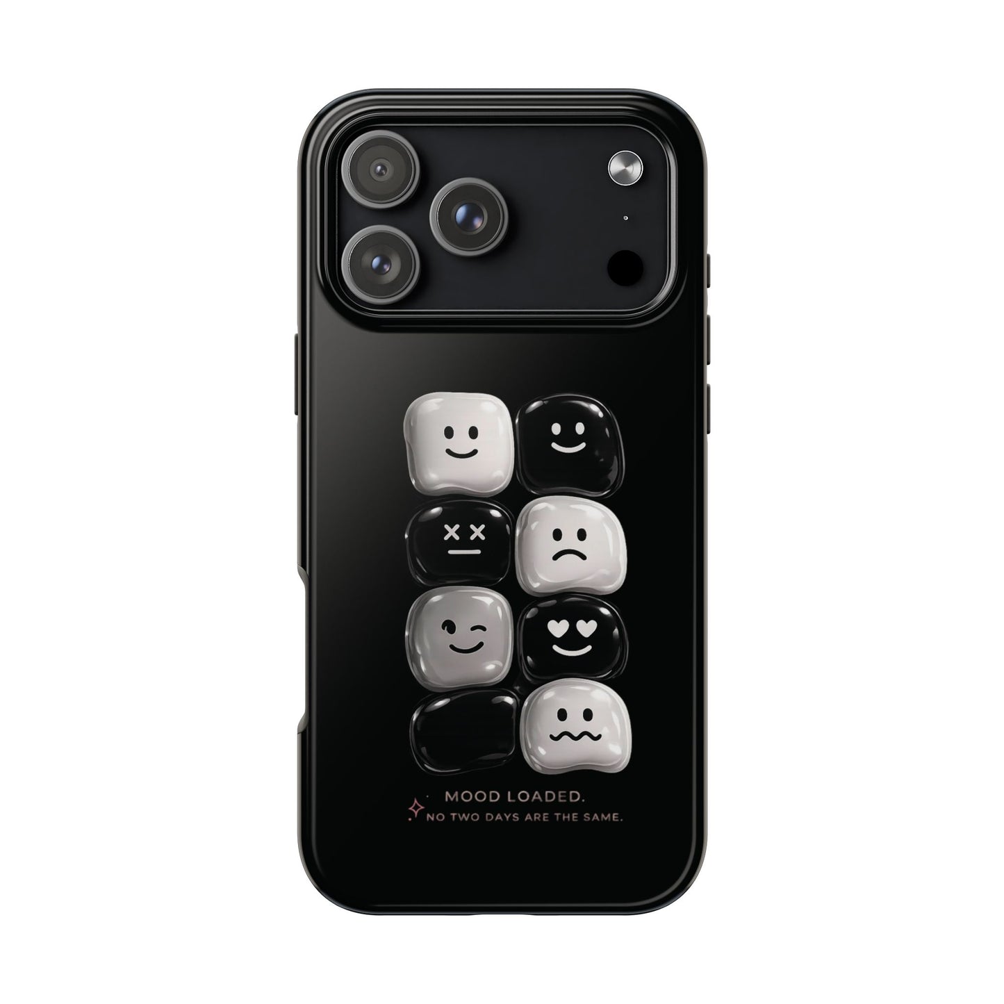 Tough Phone Case — Mood Loaded Black/White Emoji Design (Flip It, Feel It)
