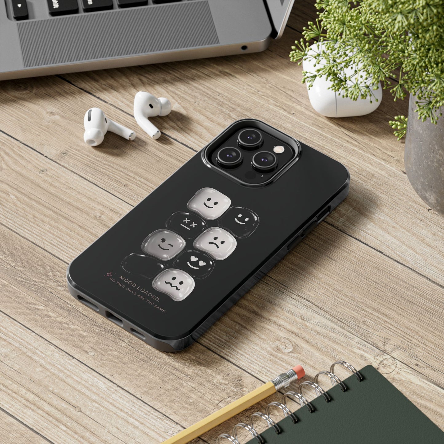 Tough Phone Case — Mood Loaded Black/White Emoji Design (Flip It, Feel It)