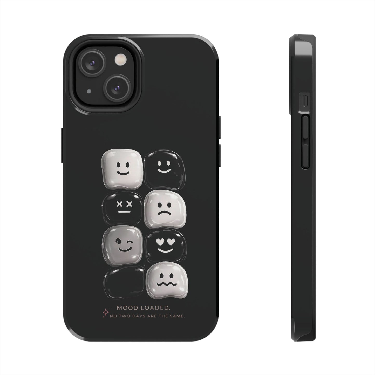 Tough Phone Case — Mood Loaded Black/White Emoji Design (Flip It, Feel It)