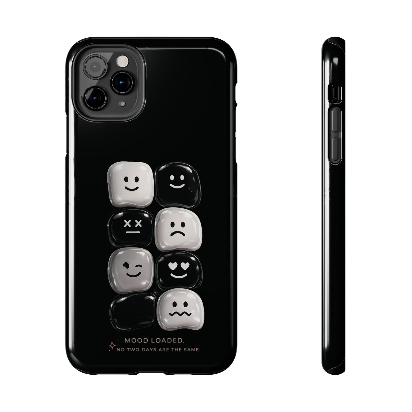 Tough Phone Case — Mood Loaded Black/White Emoji Design (Flip It, Feel It)