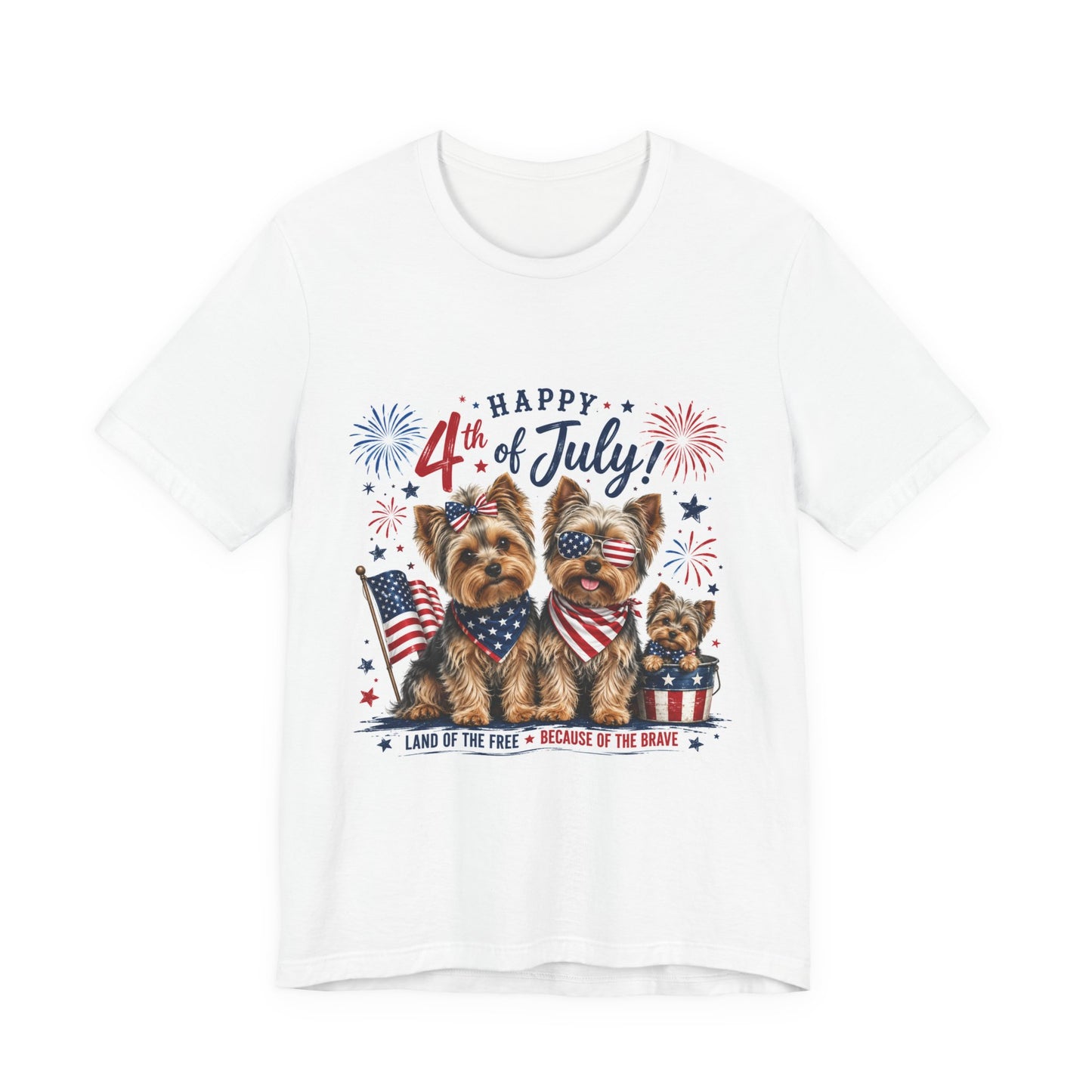 4th of July Yorkie Dogs T-Shirt — Patriotic American Flag Tee