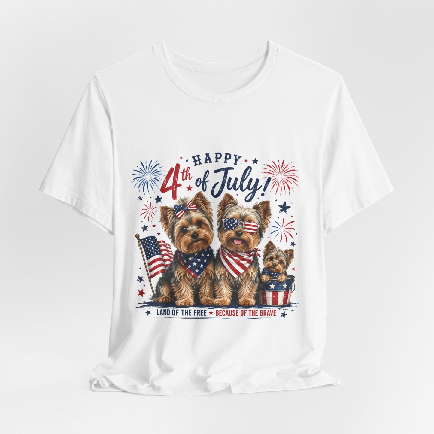 4th of July Yorkie Dogs T-Shirt — Patriotic American Flag Tee