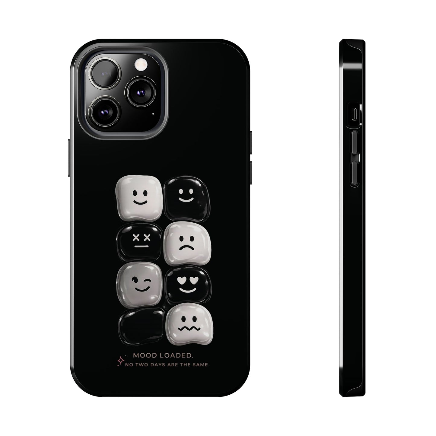 Tough Phone Case — Mood Loaded Black/White Emoji Design (Flip It, Feel It)