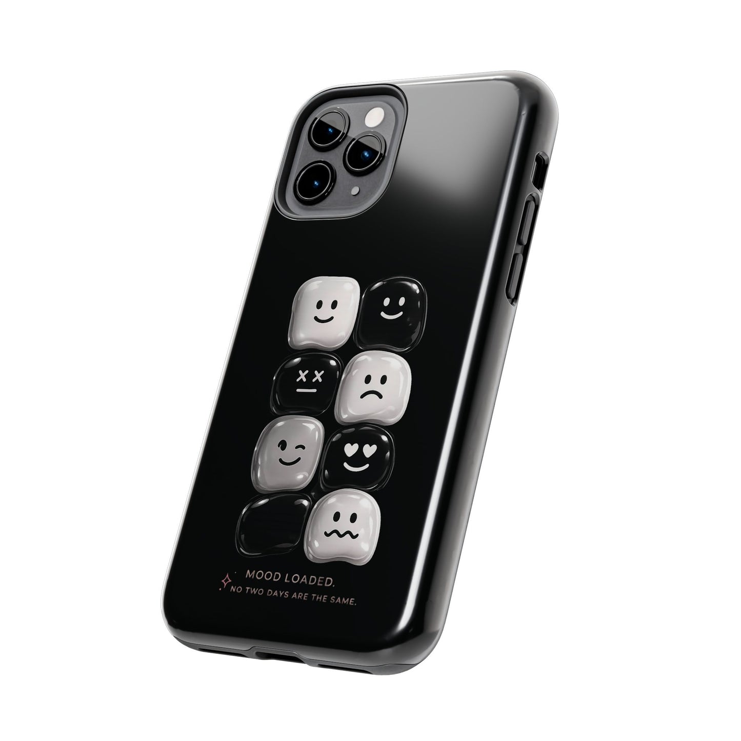 Tough Phone Case — Mood Loaded Black/White Emoji Design (Flip It, Feel It)