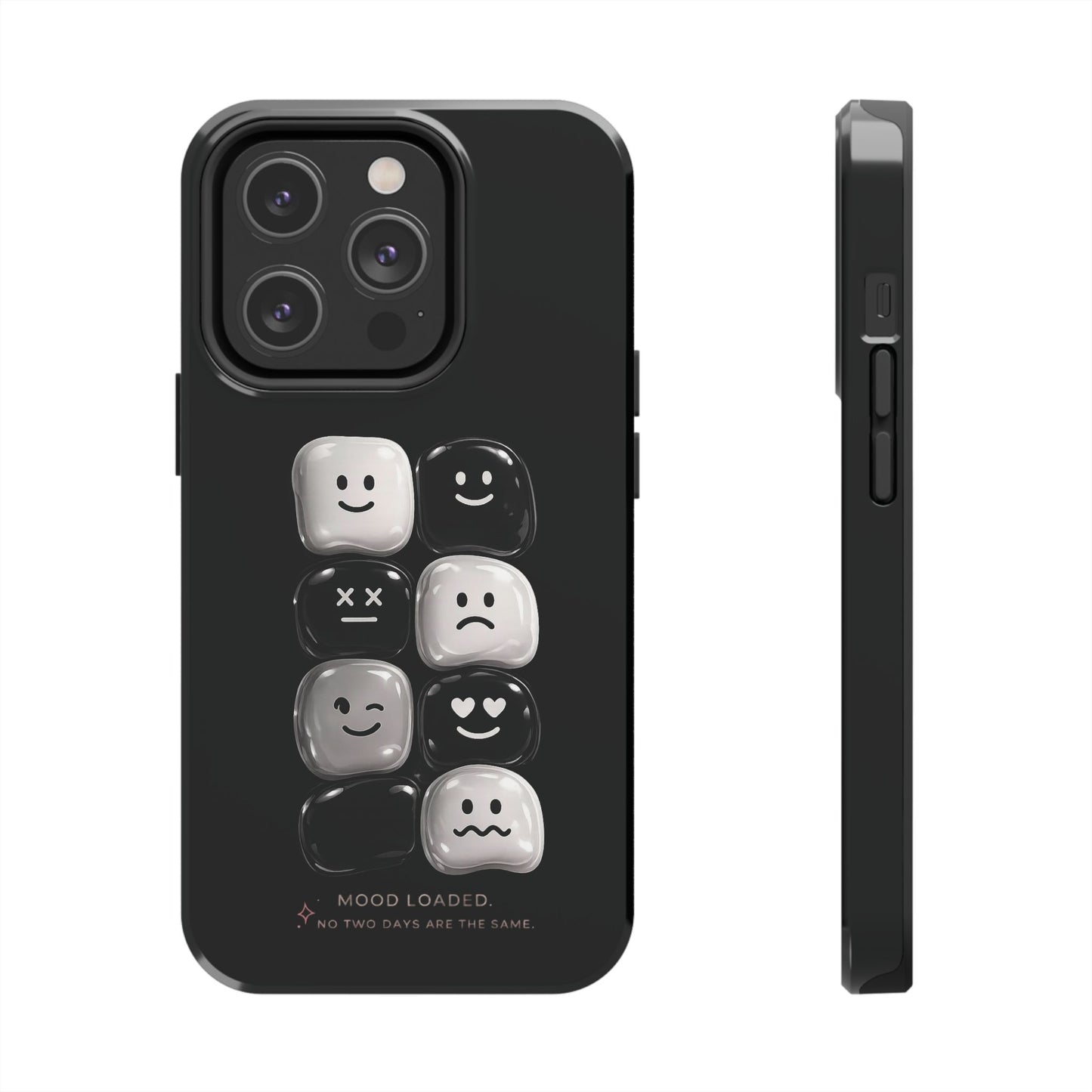 Tough Phone Case — Mood Loaded Black/White Emoji Design (Flip It, Feel It)