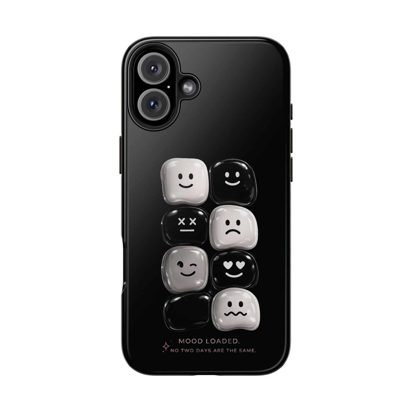 Tough Phone Case — Mood Loaded Black/White Emoji Design (Flip It, Feel It)