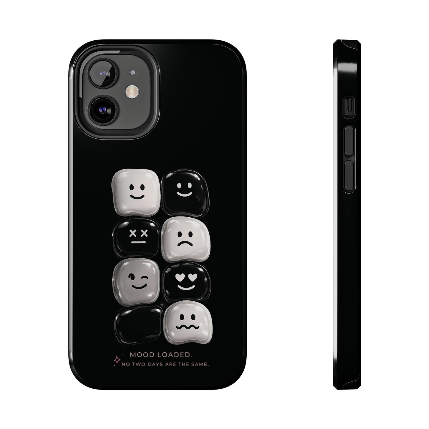 Tough Phone Case — Mood Loaded Black/White Emoji Design (Flip It, Feel It)