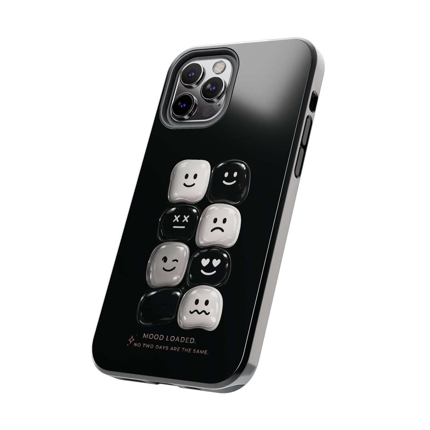 Tough Phone Case — Mood Loaded Black/White Emoji Design (Flip It, Feel It)