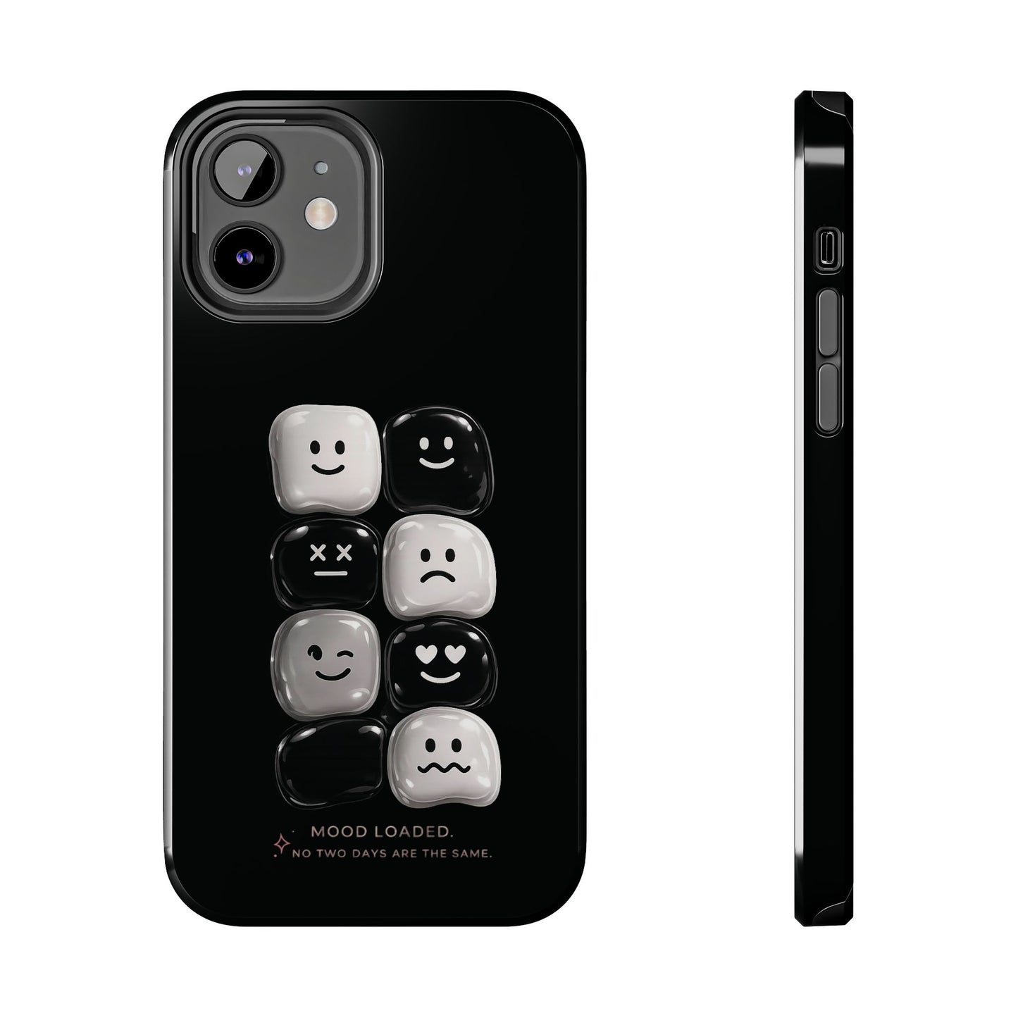 Tough Phone Case — Mood Loaded Black/White Emoji Design (Flip It, Feel It)