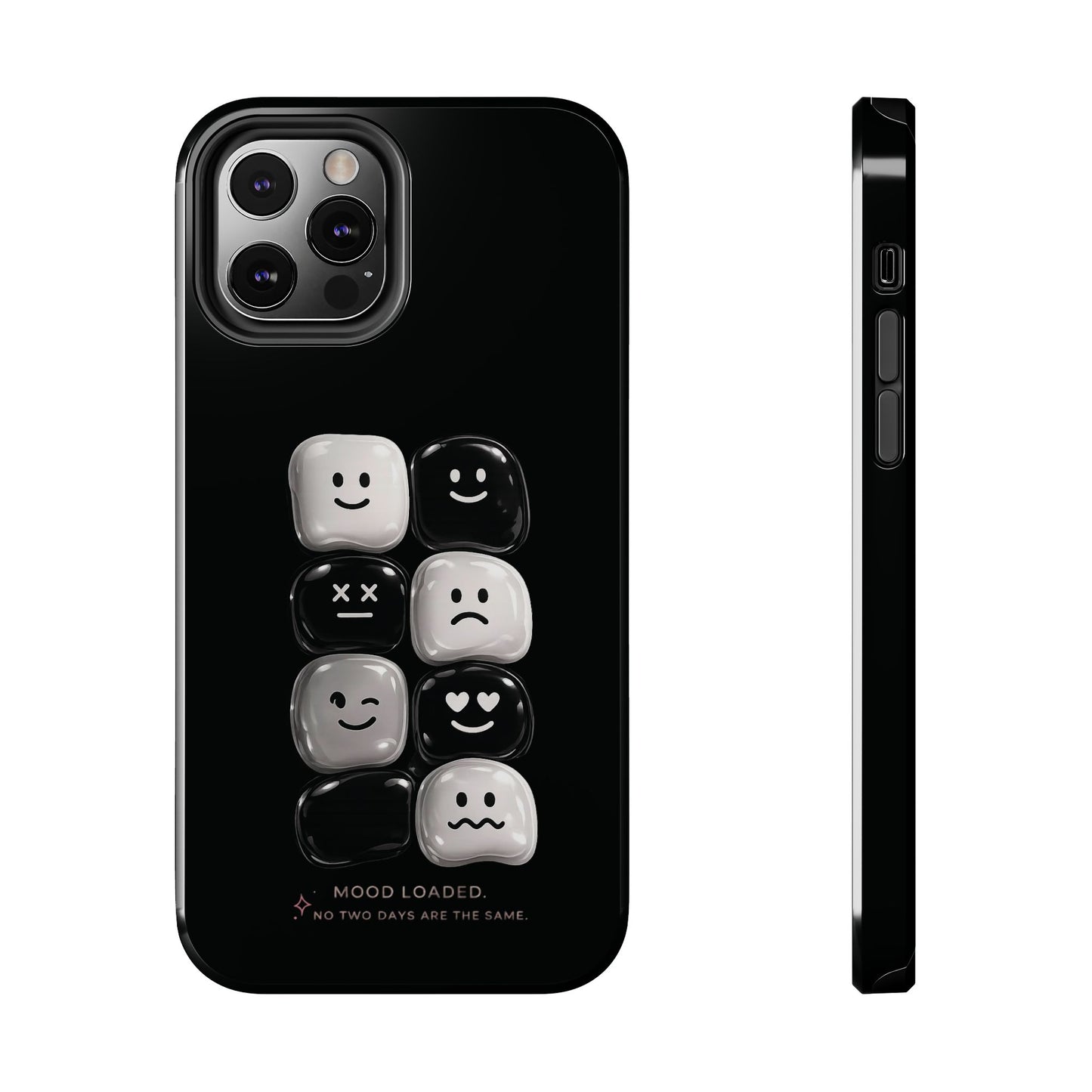 Tough Phone Case — Mood Loaded Black/White Emoji Design (Flip It, Feel It)