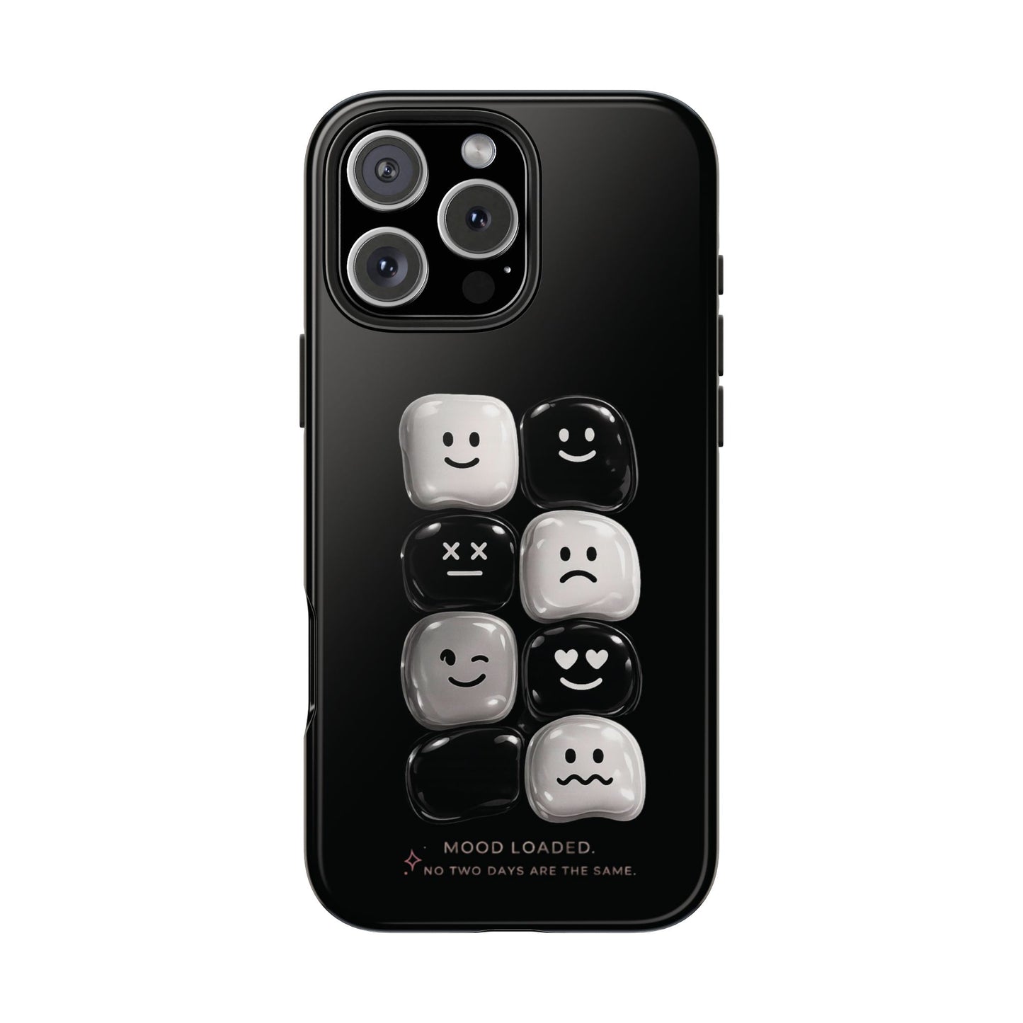 Tough Phone Case — Mood Loaded Black/White Emoji Design (Flip It, Feel It)
