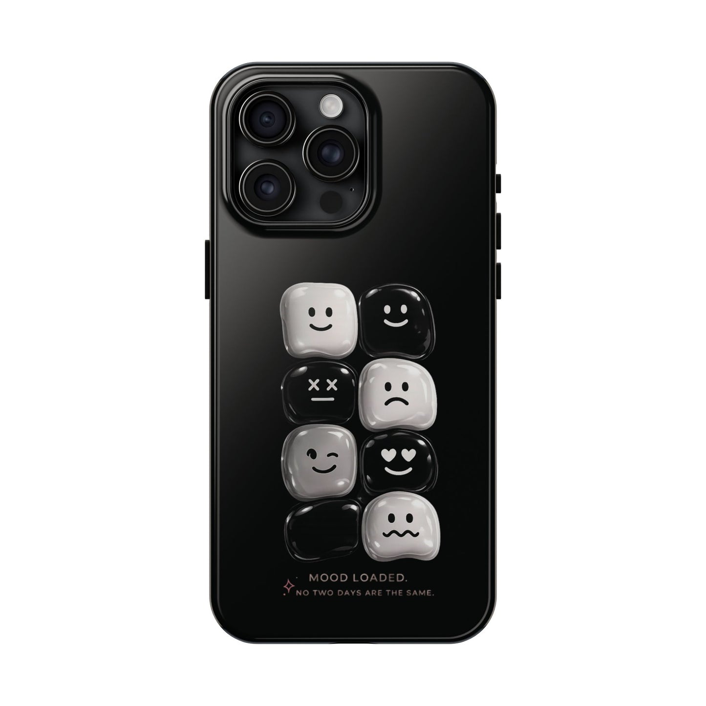 Tough Phone Case — Mood Loaded Black/White Emoji Design (Flip It, Feel It)