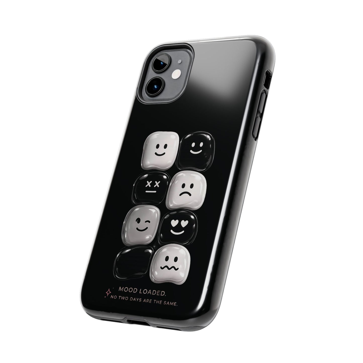 Tough Phone Case — Mood Loaded Black/White Emoji Design (Flip It, Feel It)