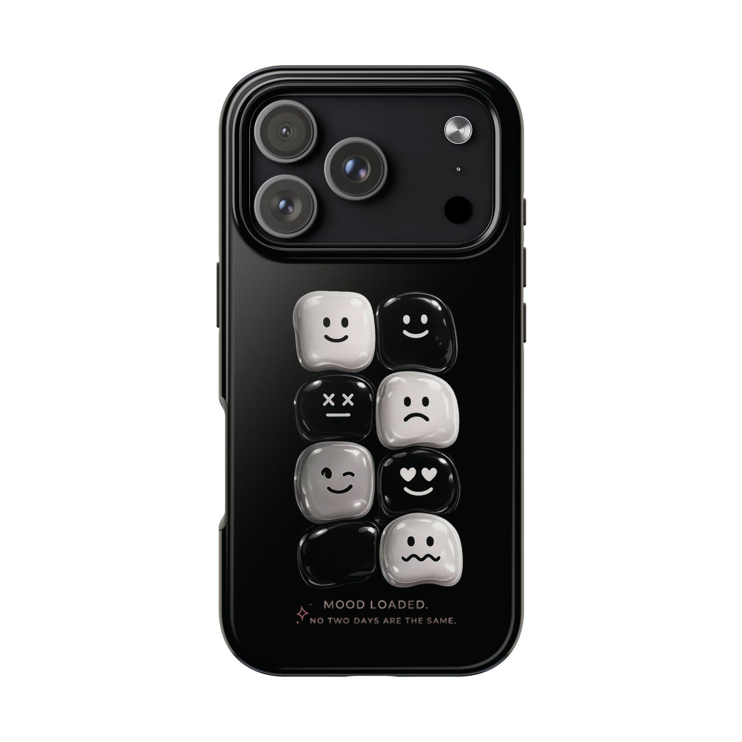 Tough Phone Case — Mood Loaded Black/White Emoji Design (Flip It, Feel It)