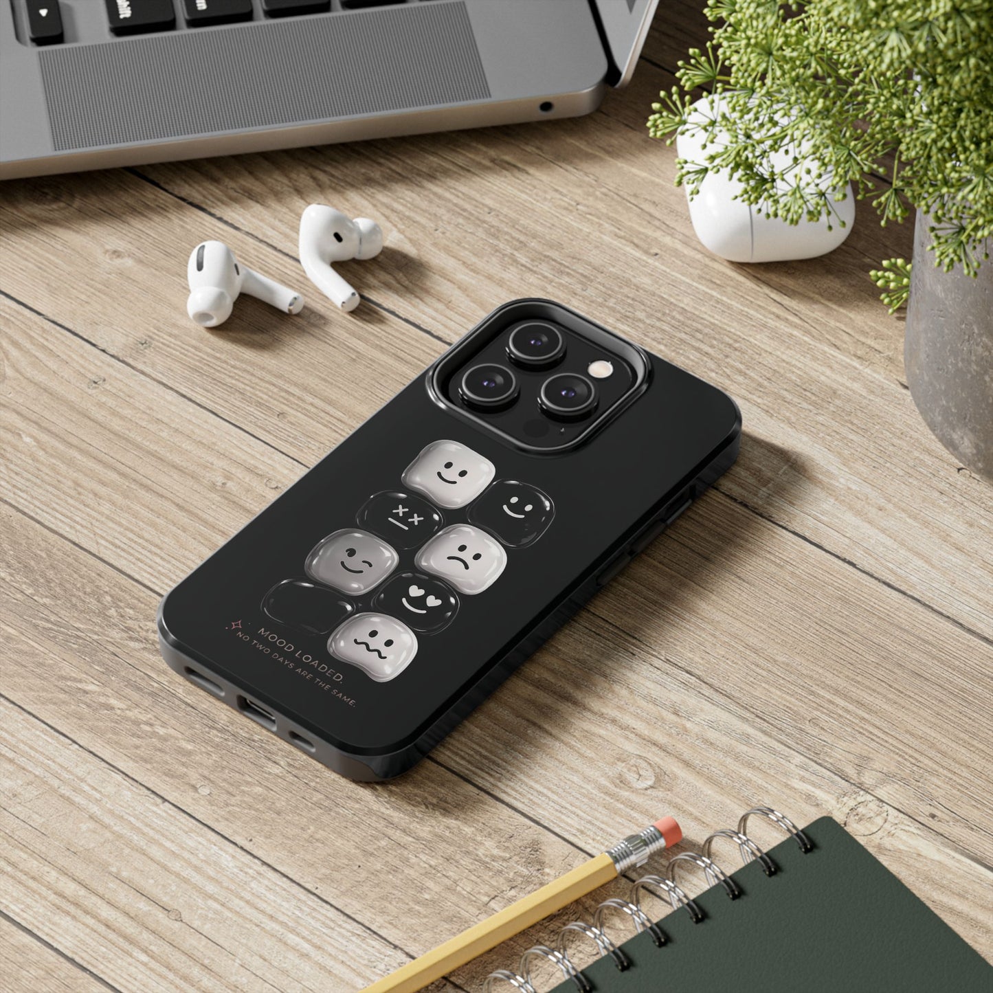 Tough Phone Case — Mood Loaded Black/White Emoji Design (Flip It, Feel It)