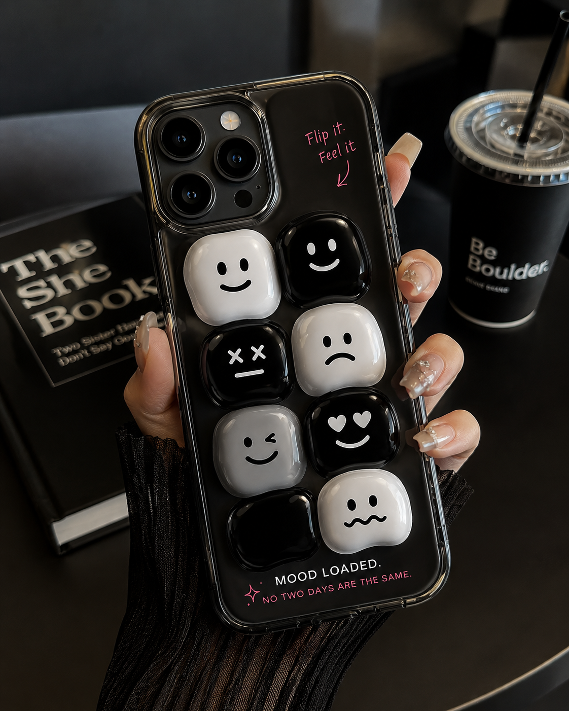 Tough Phone Case — Mood Loaded Black/White Emoji Design (Flip It, Feel It)