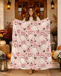 Pink Ghost Halloween Sherpa Blanket