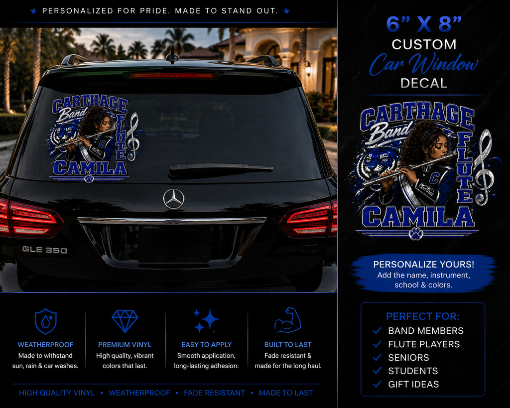 Carthage Band Flute Kiss-Cut Vinyl Decal — Personalized