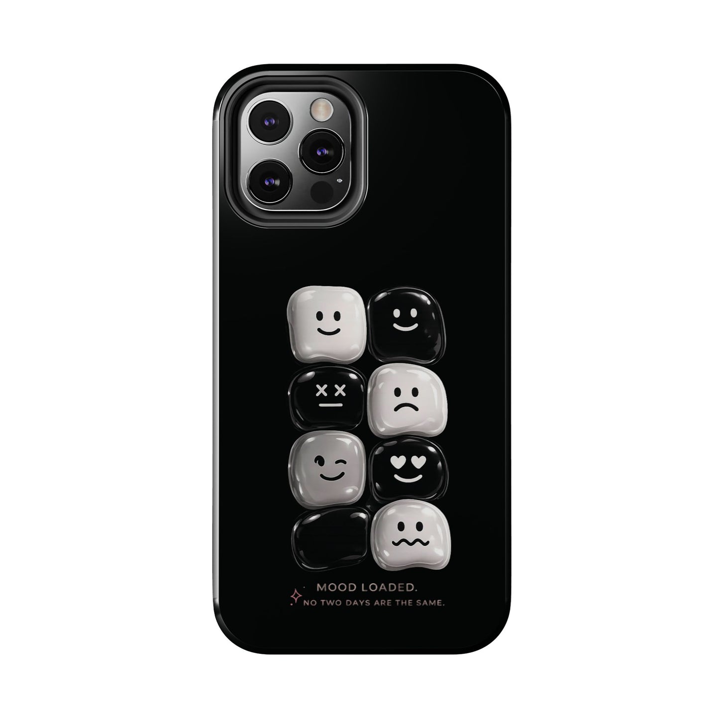 Tough Phone Case — Mood Loaded Black/White Emoji Design (Flip It, Feel It)