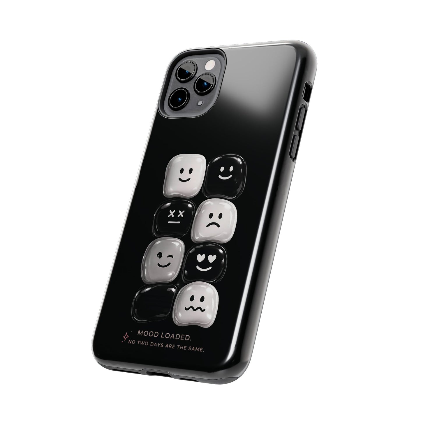 Tough Phone Case — Mood Loaded Black/White Emoji Design (Flip It, Feel It)