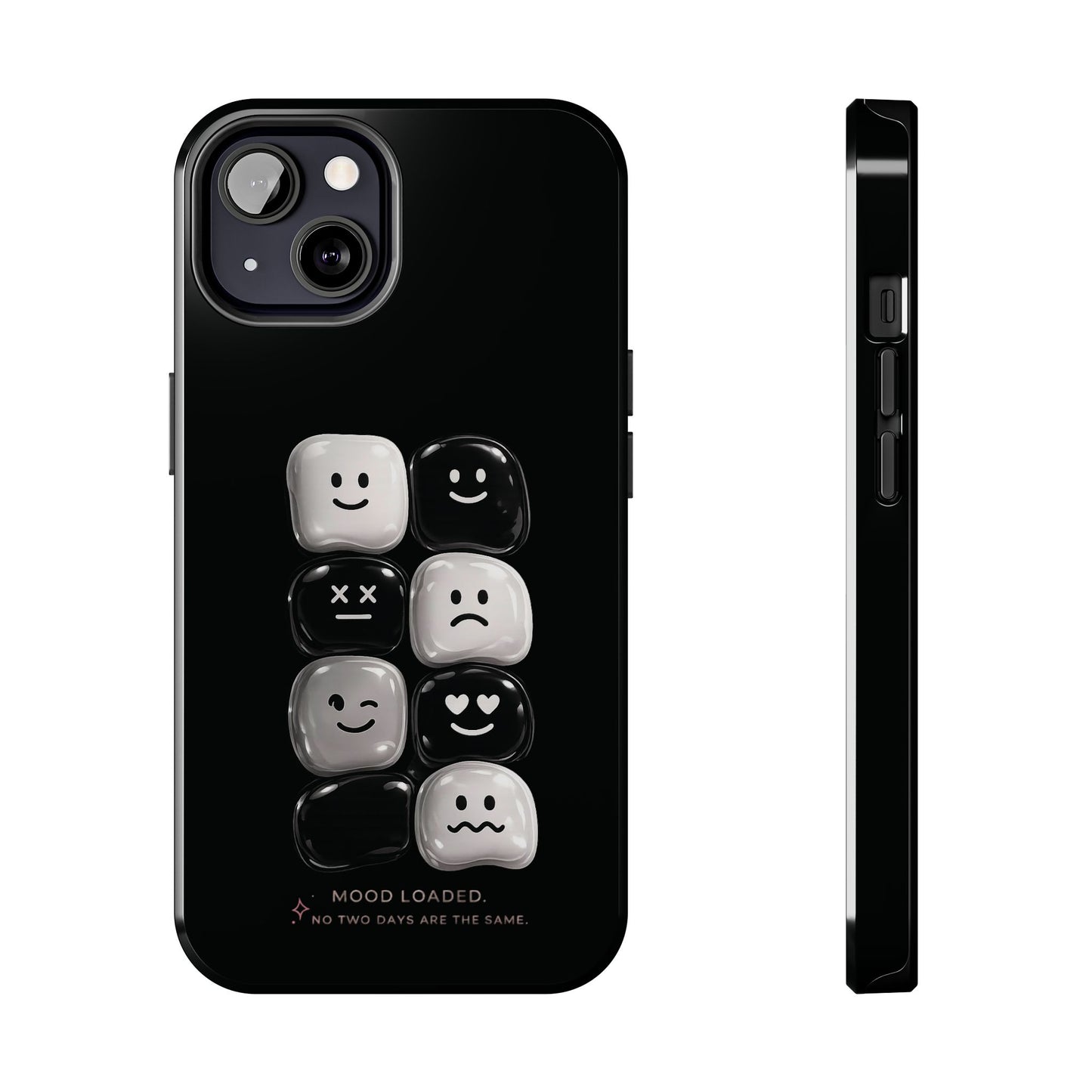 Tough Phone Case — Mood Loaded Black/White Emoji Design (Flip It, Feel It)