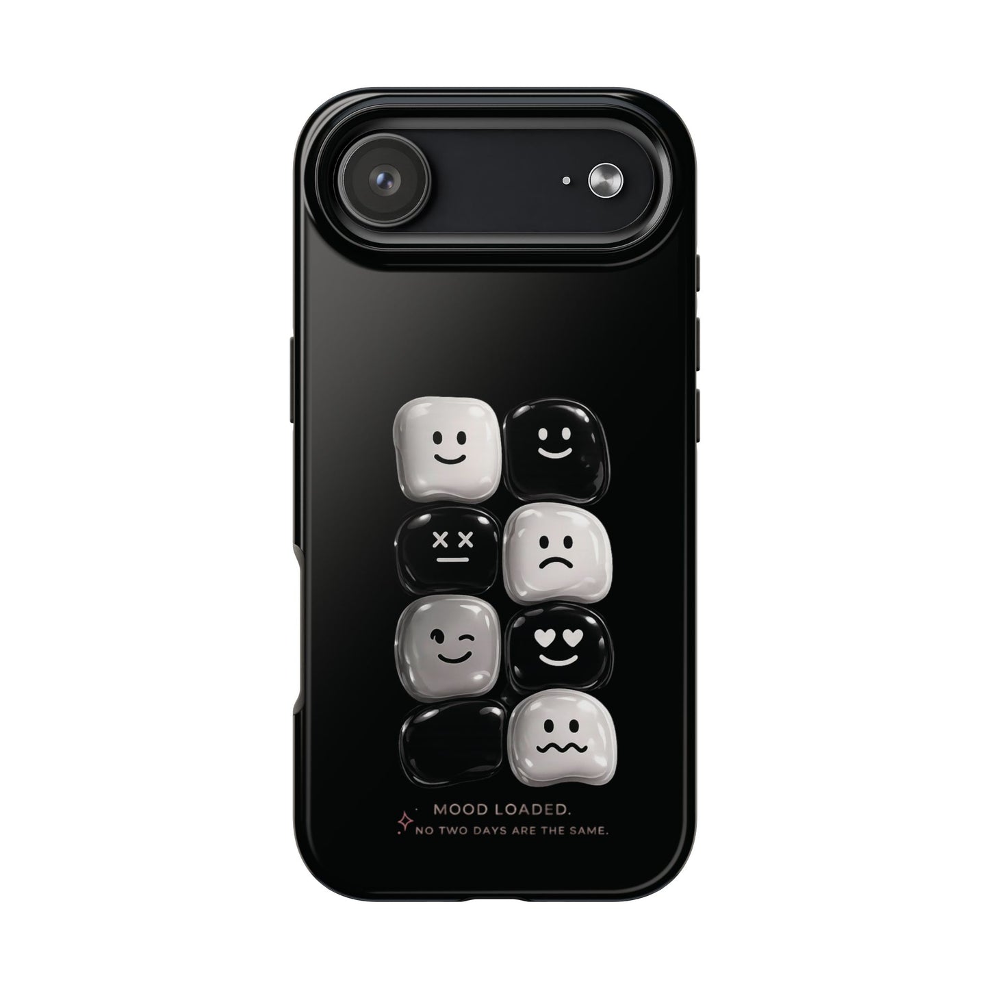 Tough Phone Case — Mood Loaded Black/White Emoji Design (Flip It, Feel It)