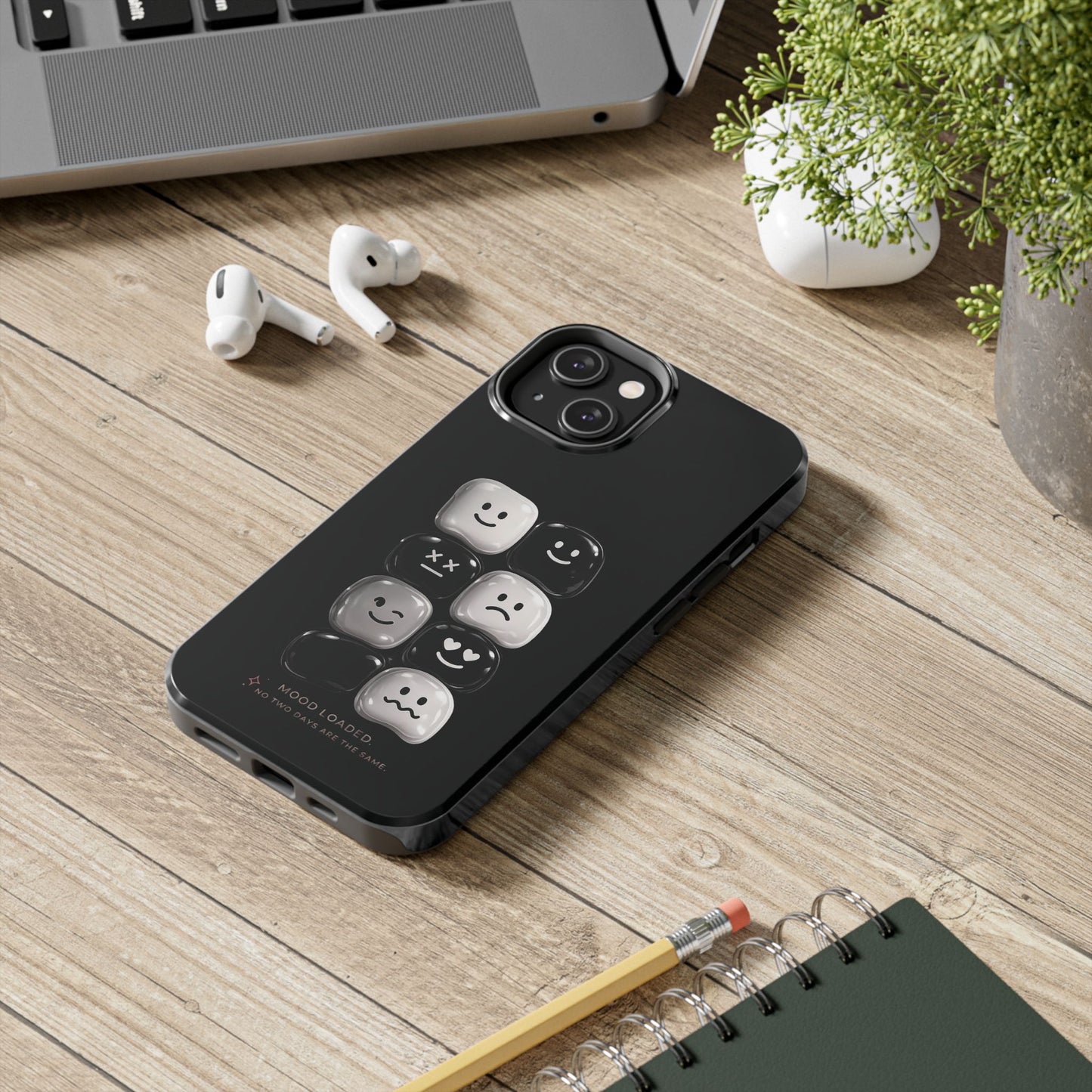 Tough Phone Case — Mood Loaded Black/White Emoji Design (Flip It, Feel It)