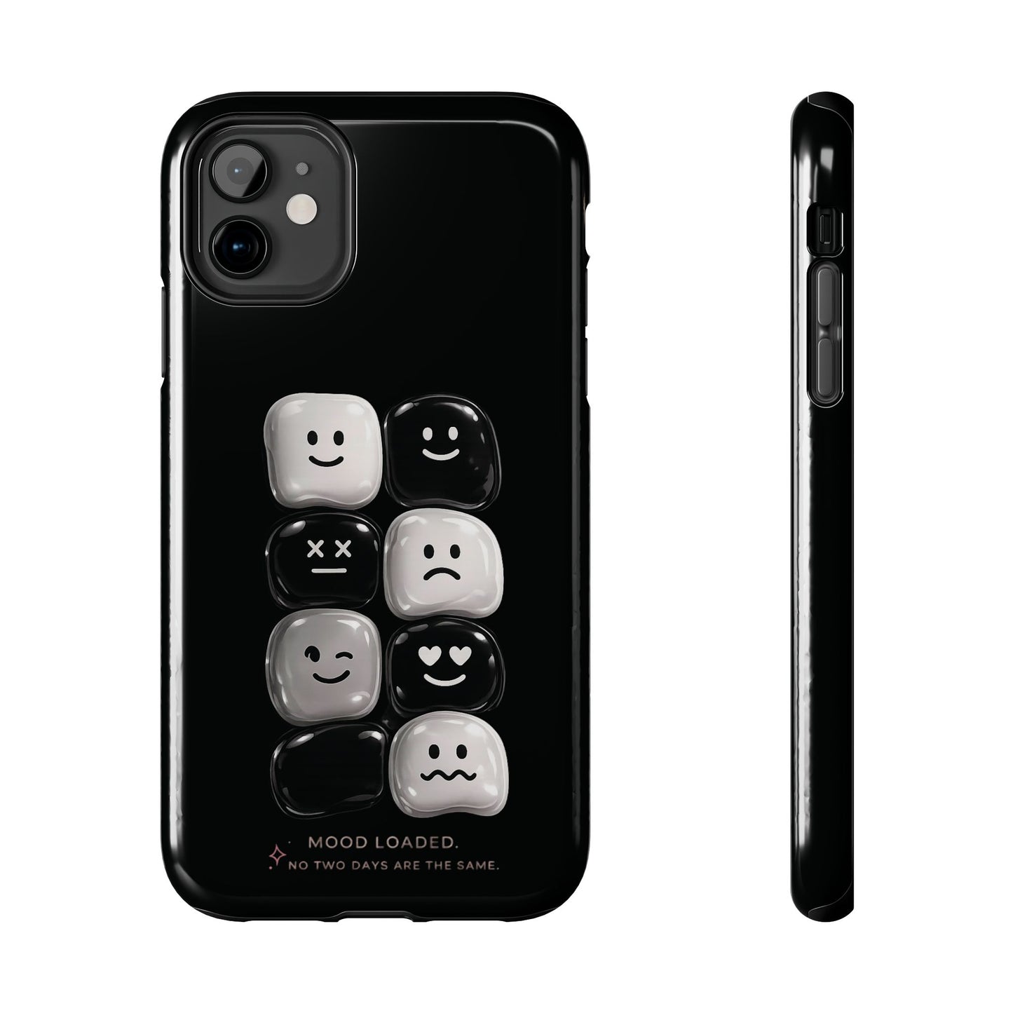 Tough Phone Case — Mood Loaded Black/White Emoji Design (Flip It, Feel It)