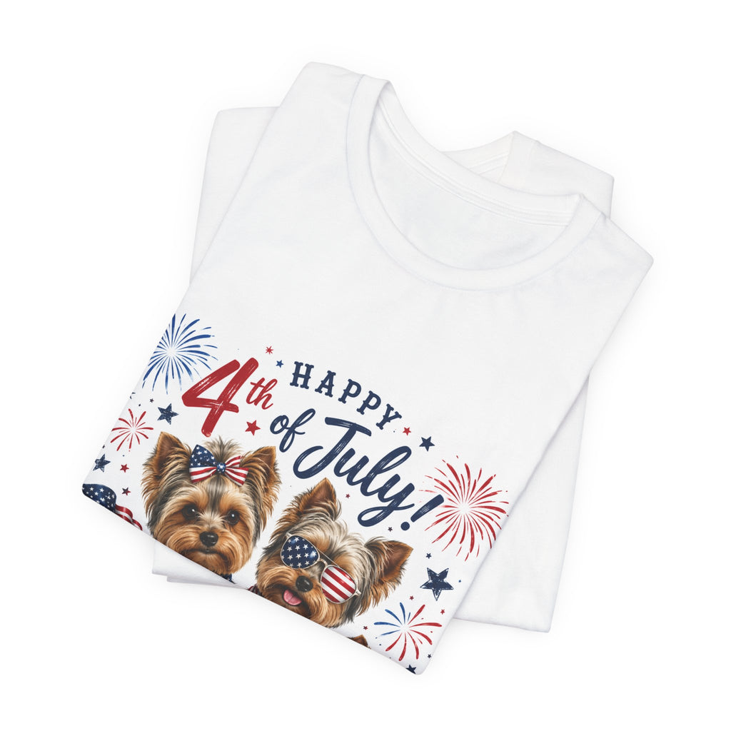4th of July Yorkie Dogs T-Shirt — Patriotic American Flag Tee