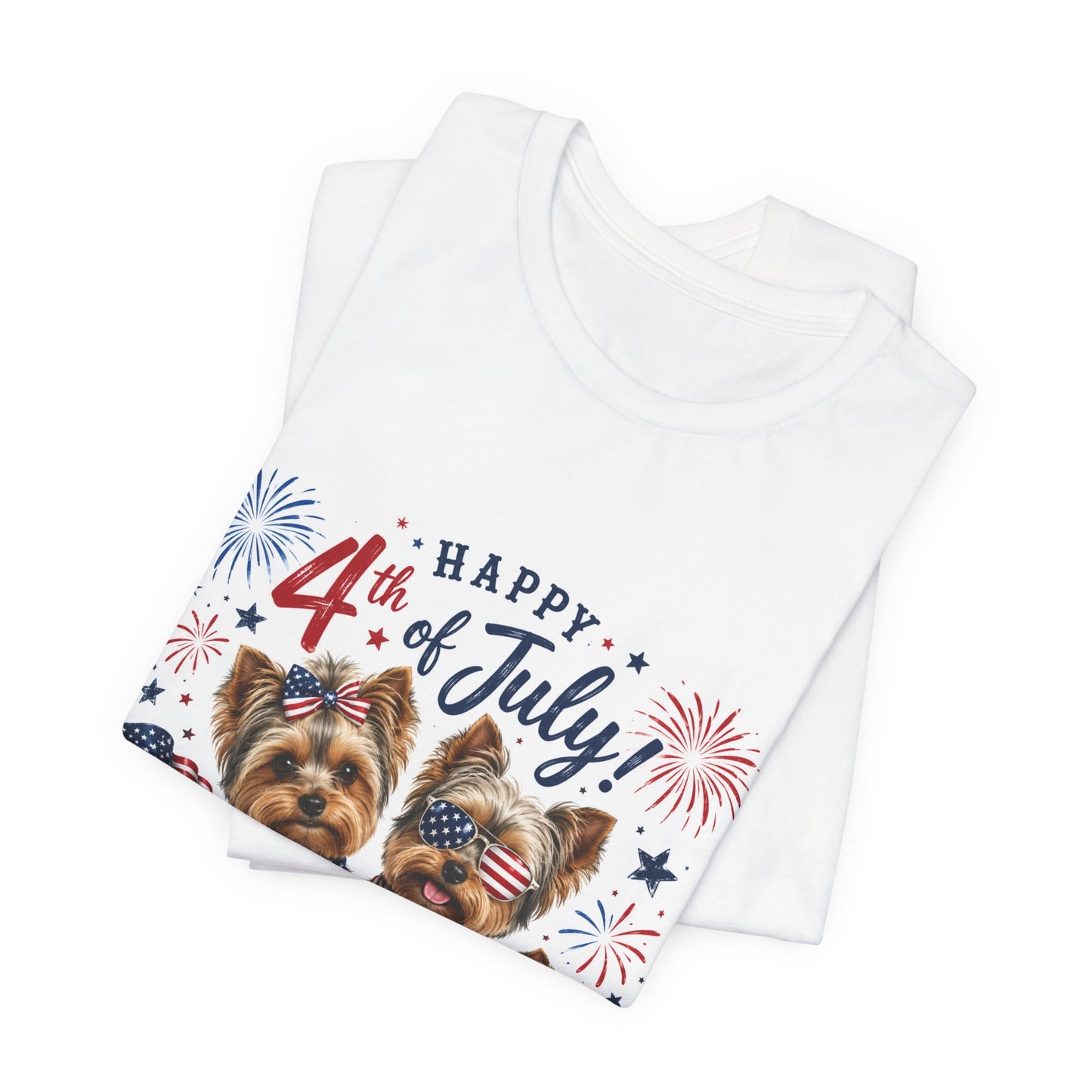 4th of July Yorkie Dogs T-Shirt — Patriotic American Flag Tee