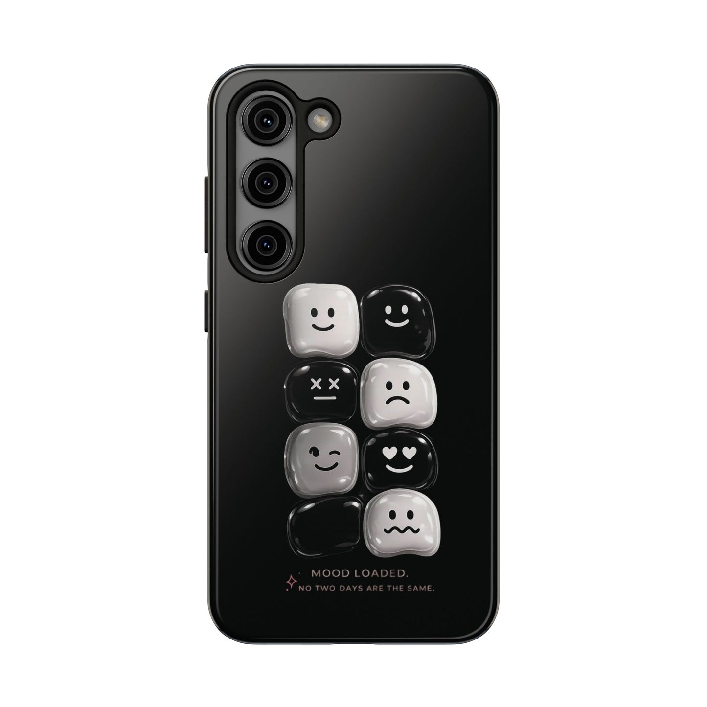 Tough Phone Case — Mood Loaded Black/White Emoji Design (Flip It, Feel It)