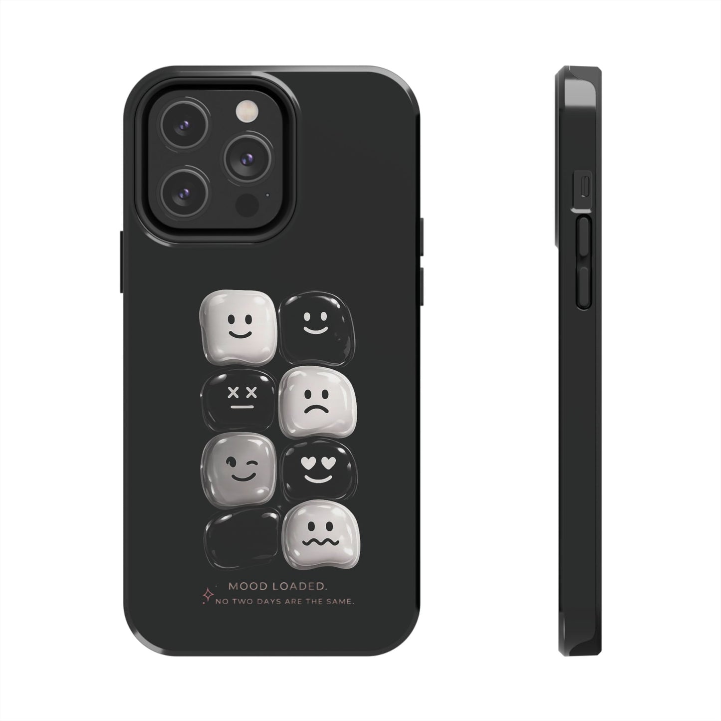 Tough Phone Case — Mood Loaded Black/White Emoji Design (Flip It, Feel It)