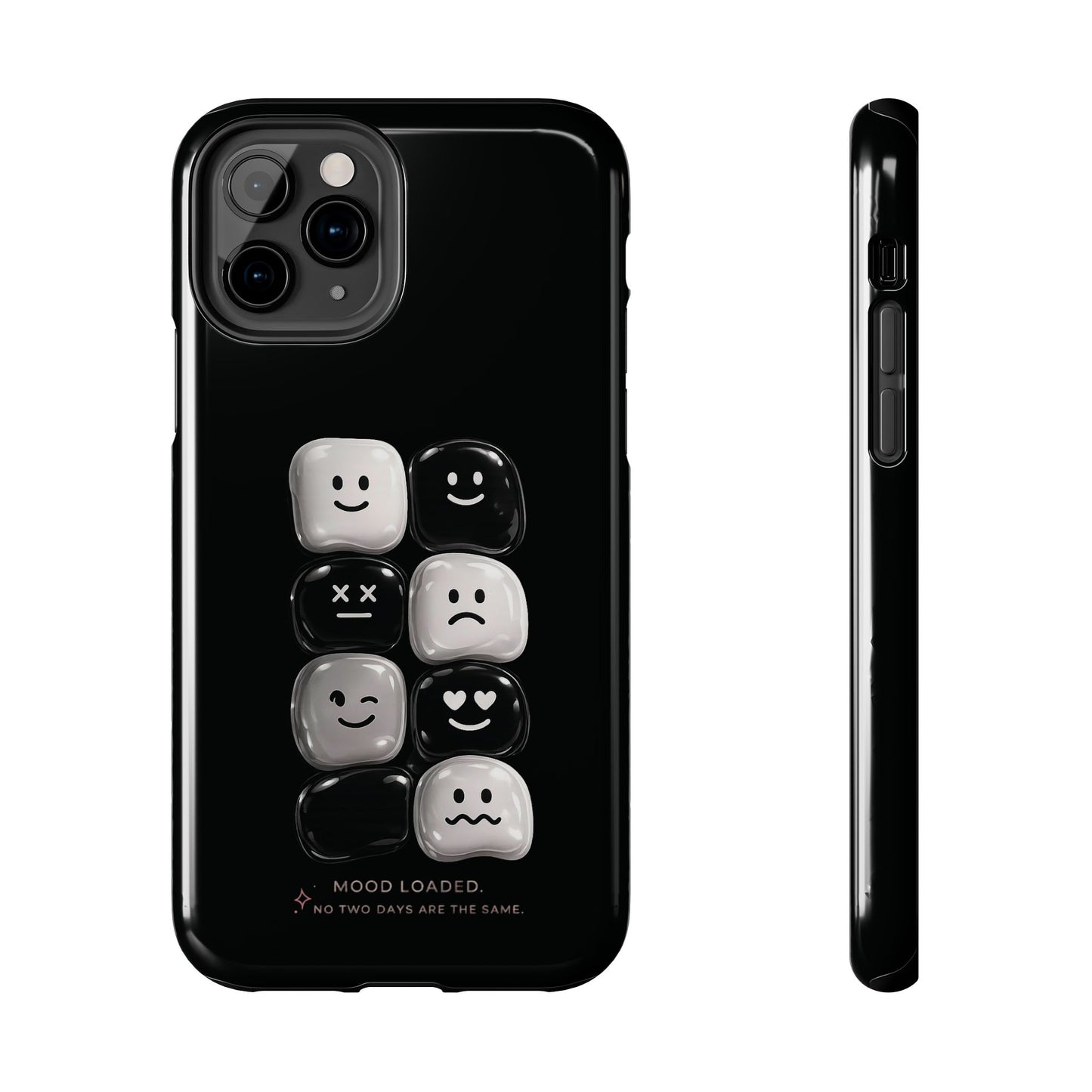 Tough Phone Case — Mood Loaded Black/White Emoji Design (Flip It, Feel It)