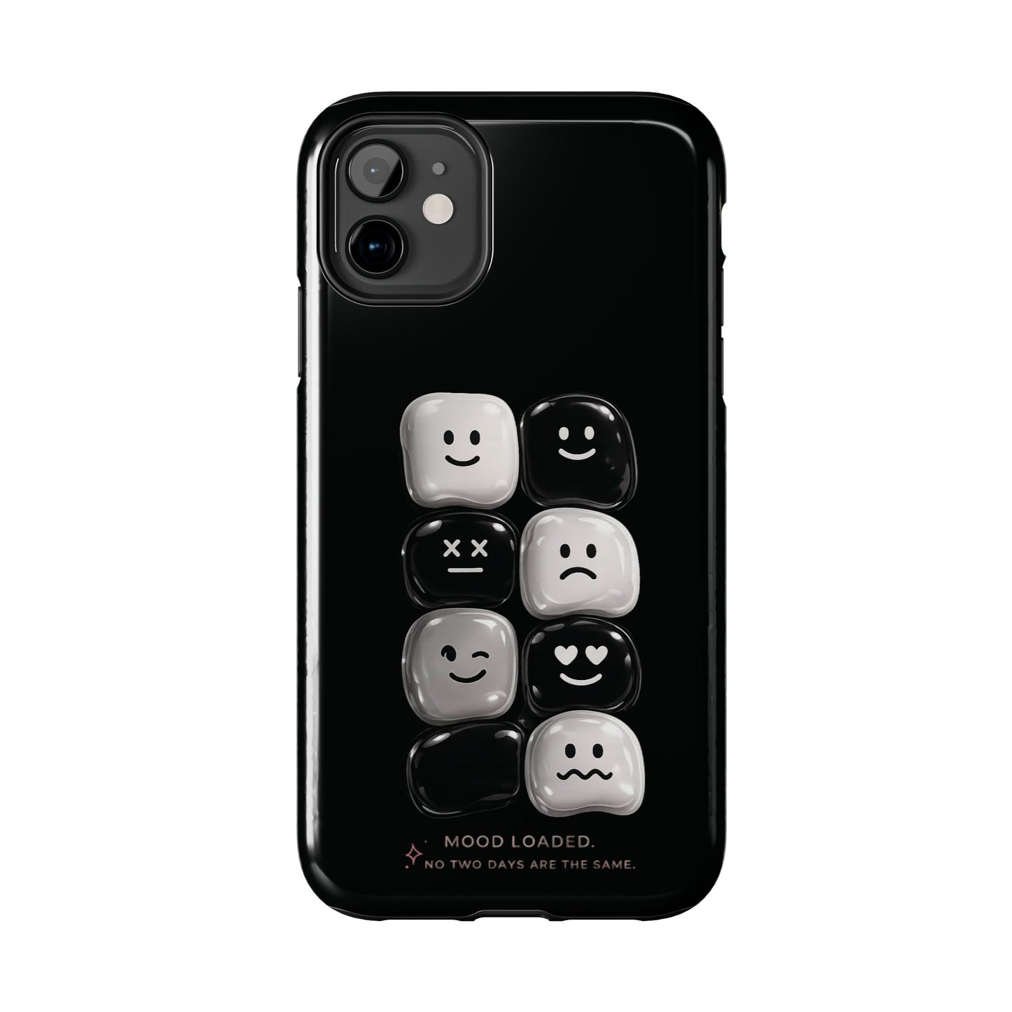Tough Phone Case — Mood Loaded Black/White Emoji Design (Flip It, Feel It)