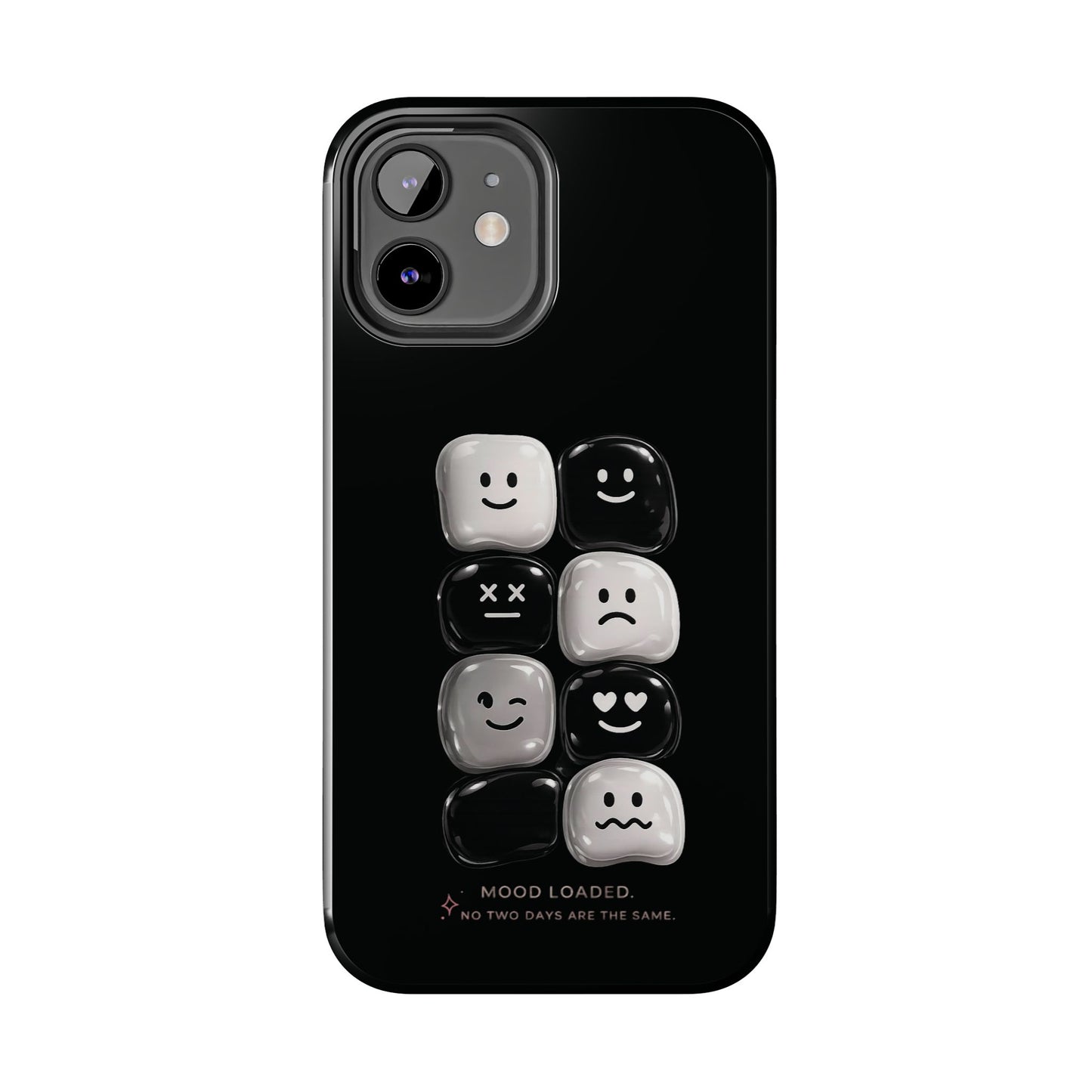 Tough Phone Case — Mood Loaded Black/White Emoji Design (Flip It, Feel It)