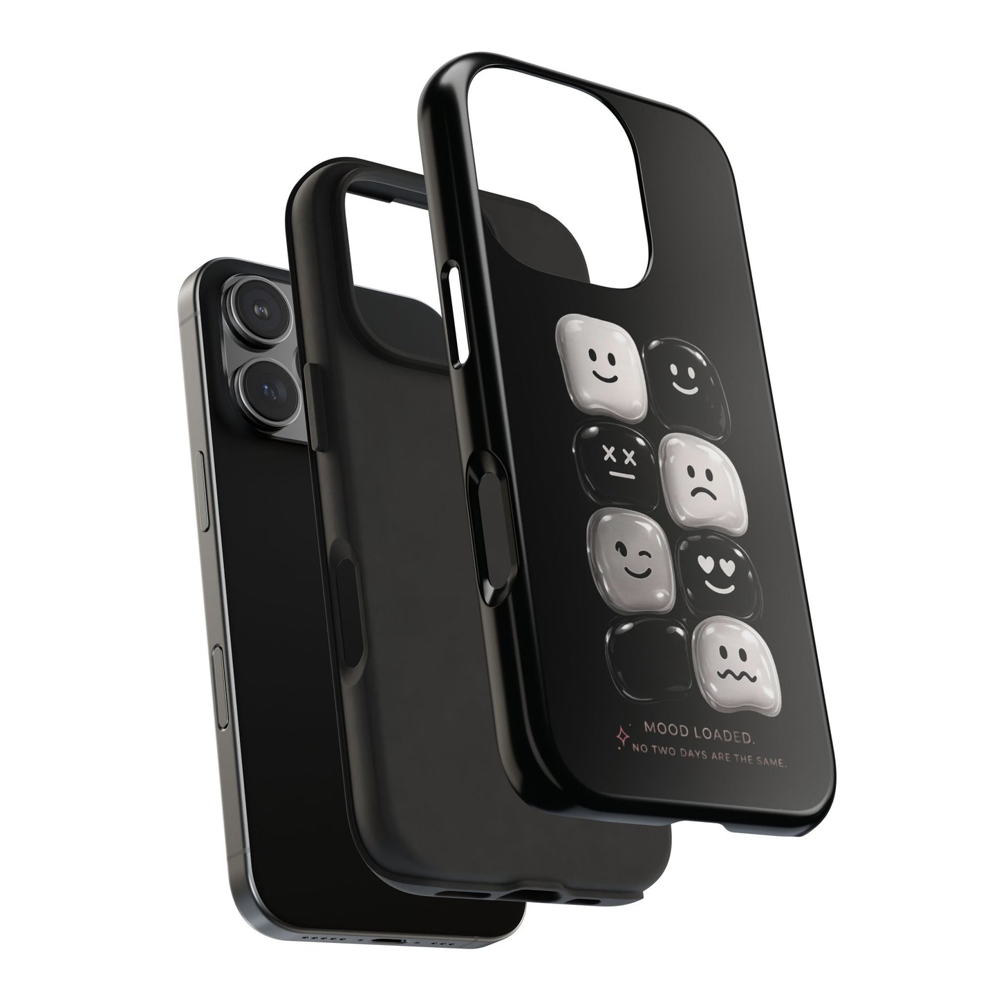 Tough Phone Case — Mood Loaded Black/White Emoji Design (Flip It, Feel It)