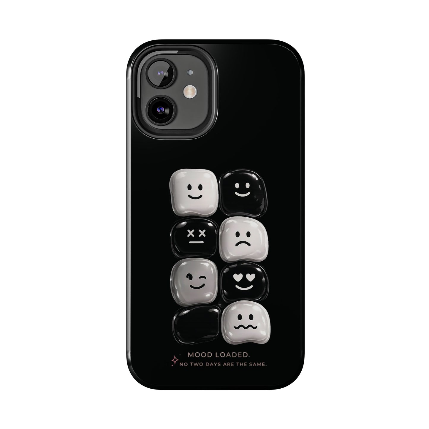 Tough Phone Case — Mood Loaded Black/White Emoji Design (Flip It, Feel It)