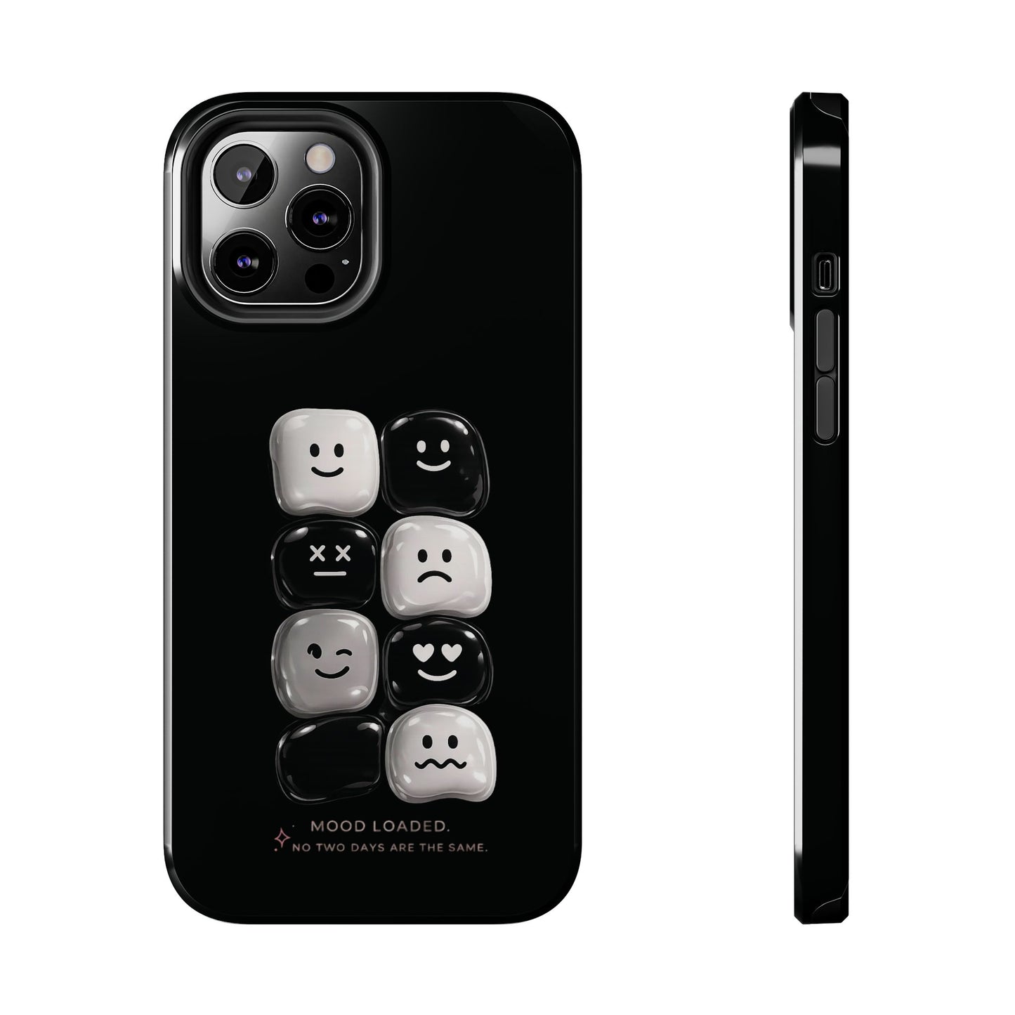 Tough Phone Case — Mood Loaded Black/White Emoji Design (Flip It, Feel It)