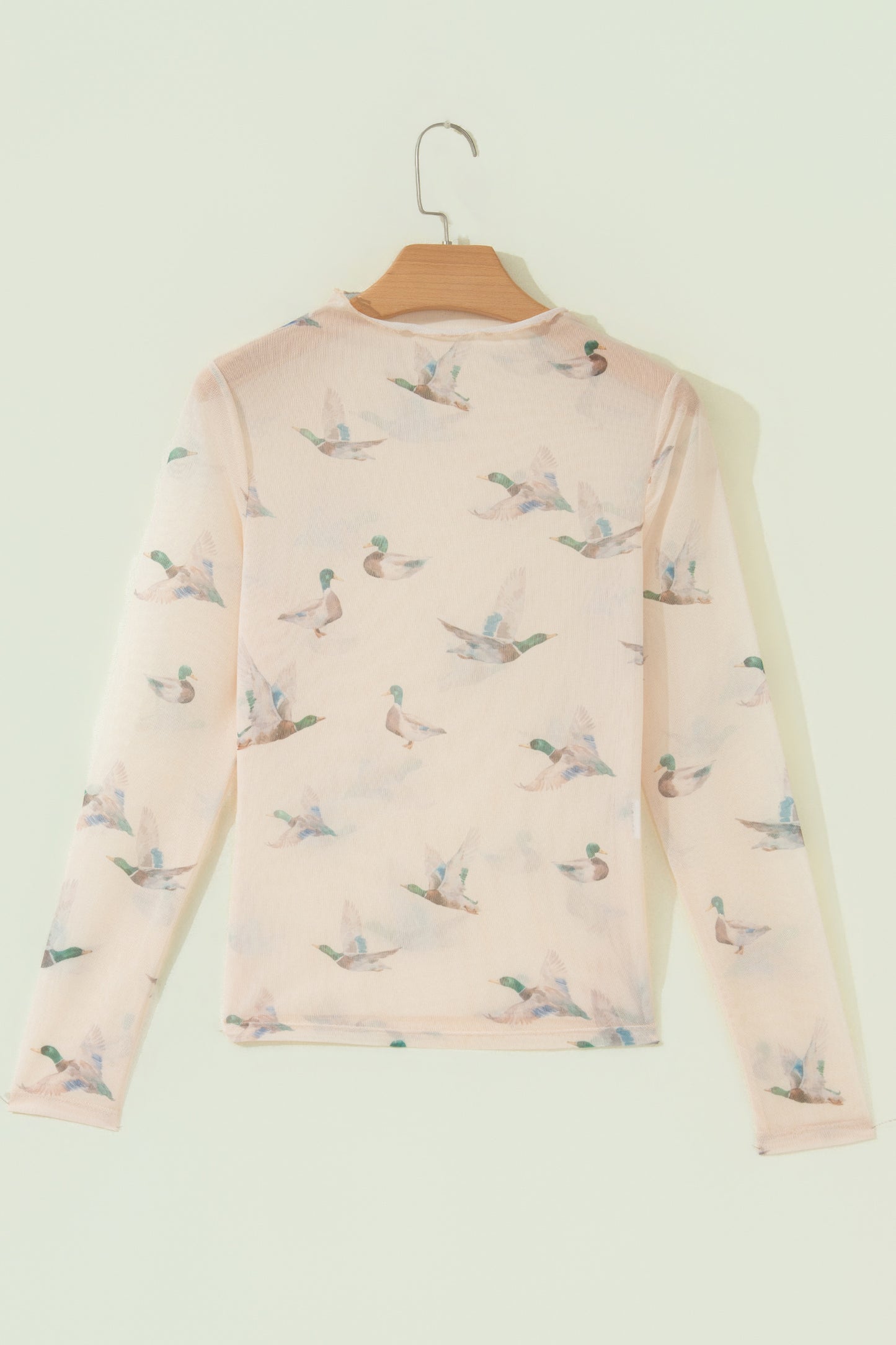 Beige Western Print Mesh High Neck Long Sleeve Sheath Top