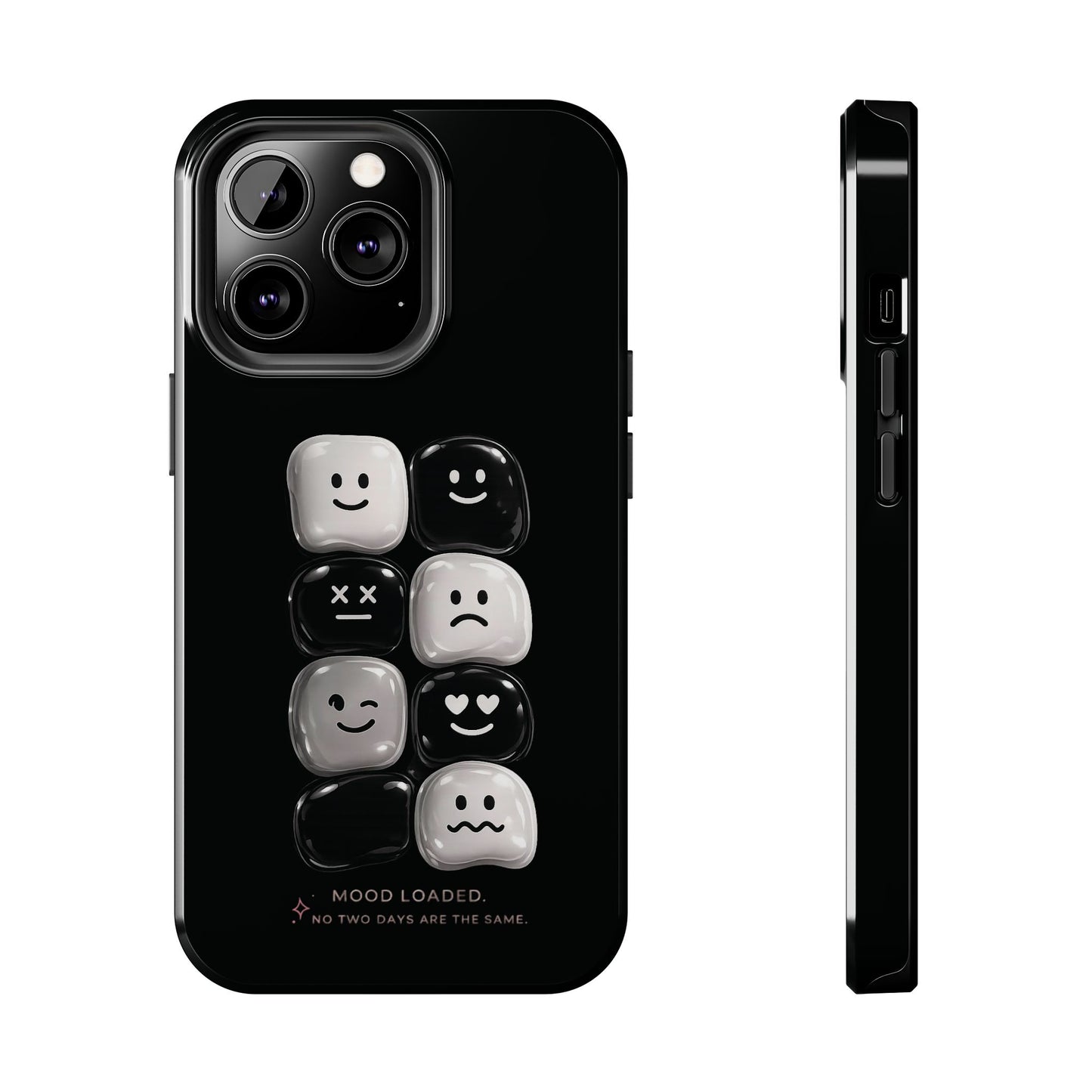 Tough Phone Case — Mood Loaded Black/White Emoji Design (Flip It, Feel It)