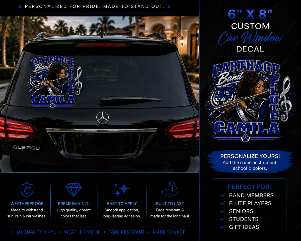 Carthage Band Flute Kiss-Cut Vinyl Decal — Personalized
