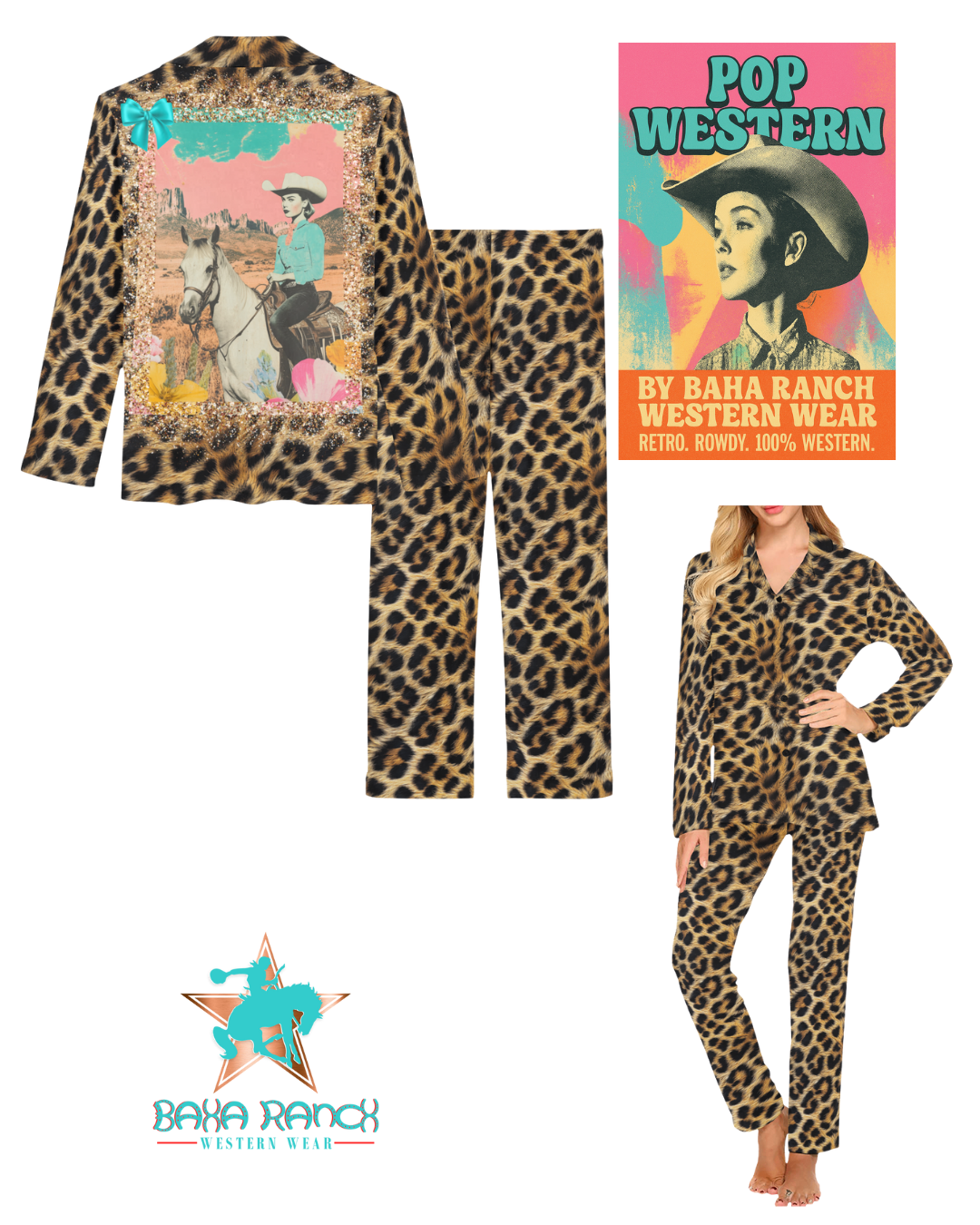 Baha Ranch Retro Pop Western Leopard Pajamas Set
