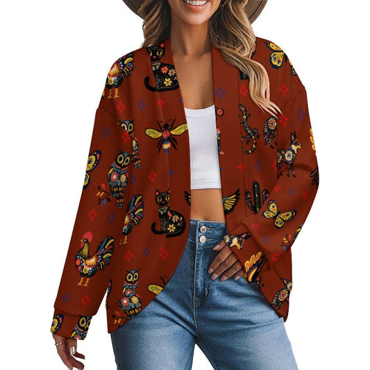 Baha Ranch Colores de Mexico Talavera Floral Animals Drop Shoulder Cardigan