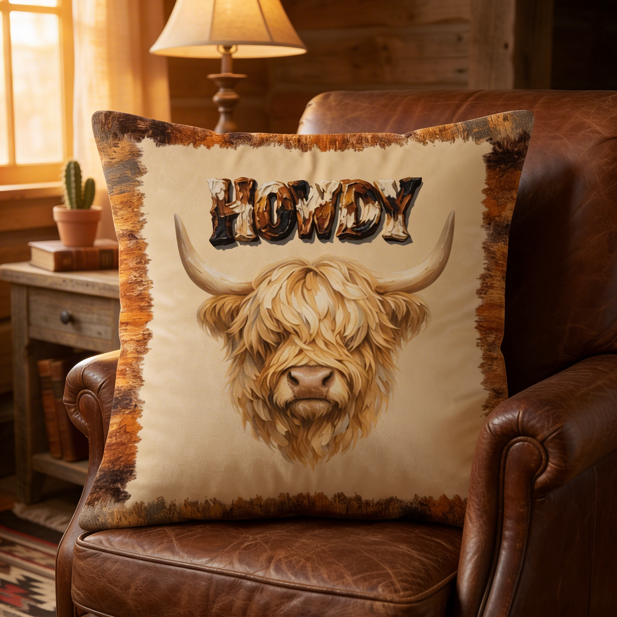 Baha Ranch Velvety Soft Howdy Highland Pillow Cover Made in America
